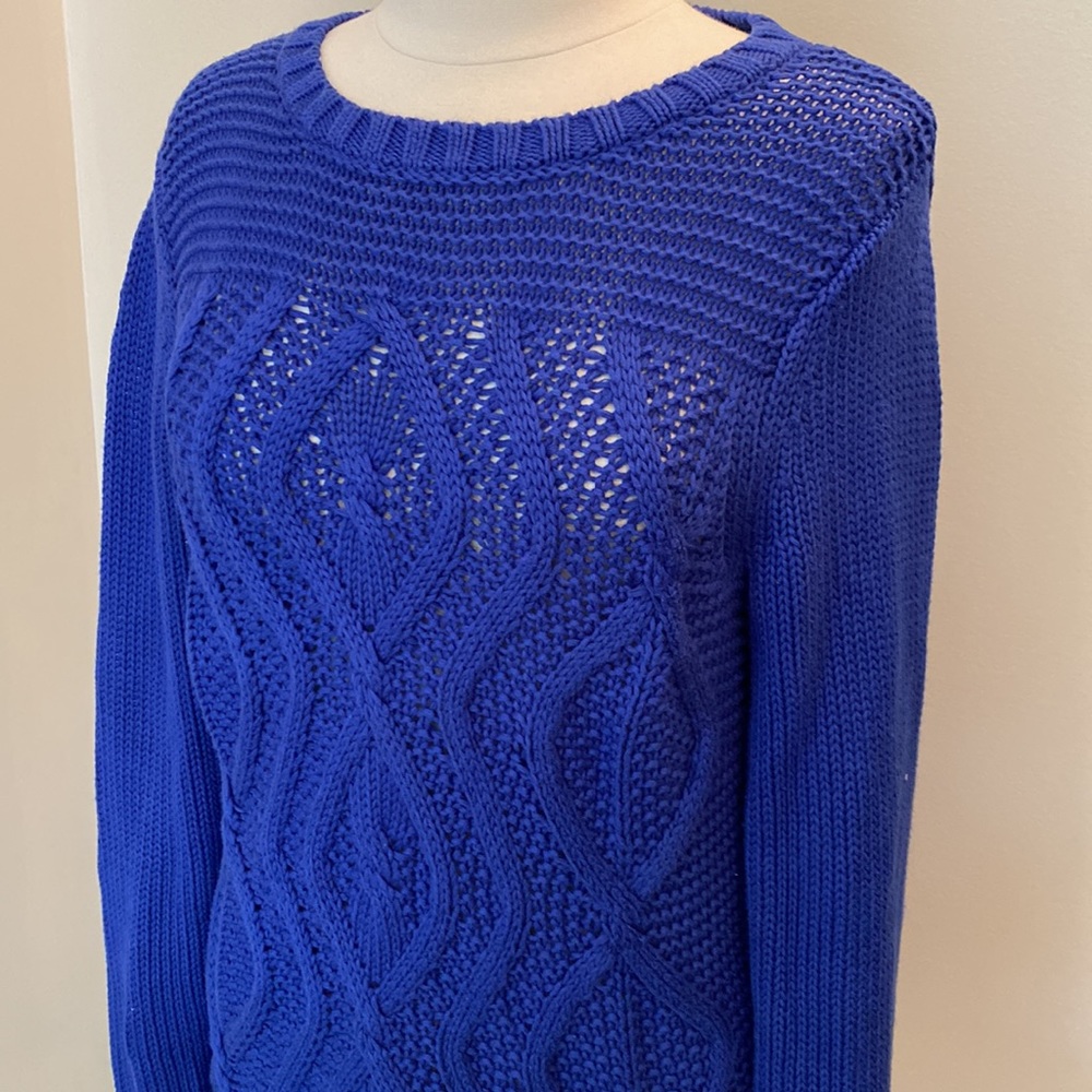 Lands’ End Drifter Royal Blue S Fisherman  Coastal Nautical Cable Knit Sweater - Picture 4 of 8